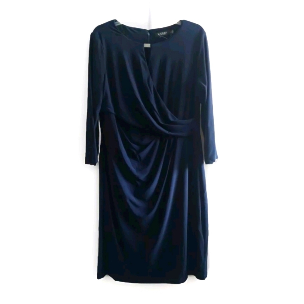 Lauren Ralph Lauren Navy Blue knit dress 16 Career Classic